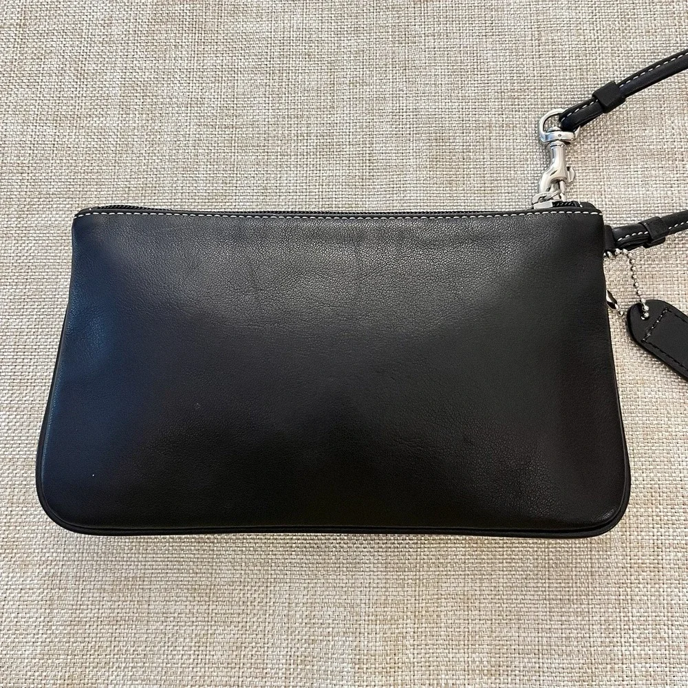 Coach Soho Black Leather Flap Wristlet Clutch Contrast Stitch Y2K Hangtag Mint